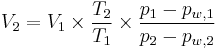  V_2 = V_1 \times \frac{T_2}{T_1} \times \frac{p_1-p_{w,1}}{p_2-p_{w,2}}