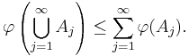  \varphi\left(\bigcup_{j=1}^\infty A_j\right) \leq \sum_{j=1}^\infty \varphi(A_j).