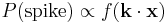 P(\textrm{spike}) \propto f(\mathbf{k} \cdot \mathbf{x})