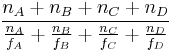 \frac{n_A%2Bn_B%2Bn_C%2Bn_D}{\frac{n_A}{f_A}%2B\frac{n_B}{f_B}%2B\frac{n_C}{f_C}%2B\frac{n_D}{f_D}}