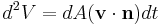 d^2V = dA(\mathbf{v} \cdot \mathbf{n}) dt