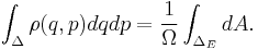 \int_{\Delta} \rho (q, p) dq dp = \frac{1}{ \Omega} \int_{\Delta_E}{} dA .