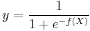 y = \frac{1}{1%2Be^{-f(X)}}