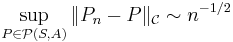 \sup_{P\in \mathcal{P}(S,A)}\|P_n-P\|_{\mathcal C} \sim n^{-1/2}