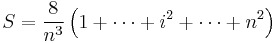 S = \frac{8}{n^3} \left(1 %2B \cdots %2B i^2 %2B \cdots %2B n^2\right)