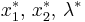 \,\! x^*_1\mbox{, }x^*_2\mbox{, }\lambda^*