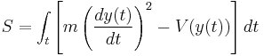 S = \int_t \left[ m \left(\frac{dy(t)}{dt}\right)^2 - V(y(t)) \right] dt