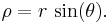 \rho = r\, \sin(\theta).\,