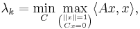 \lambda_k=\min\limits_C\max\limits_{\binom{\| x\| =1}{Cx=0}}\langle Ax,x\rangle,