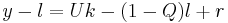  y - l = Uk - (1 - Q)l %2B r 