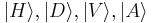 |H\rangle, |D\rangle, |V\rangle, |A\rangle