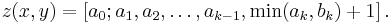 z(x,y) = [a_0; a_1, a_2, \ldots, a_{k-1}, \min(a_k,b_k)%2B1]\,.