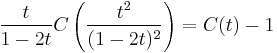  {t \over {1-2t}} C\left({t^2\over (1-2t)^2}\right) = C(t)-1 