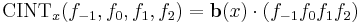 \mathrm{CINT}_x(f_{-1}, f_0, f_1, f_2) = \mathbf{b}(x) \cdot \left( f_{-1} f_0 f_1 f_2 \right)