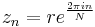 \displaystyle{z_n=re^{2\pi i n\over N}}