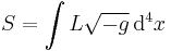 S = \int L \sqrt{-g} \, \mathrm{d}^4x 