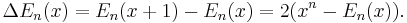 \Delta E_n(x) = E_n(x%2B1)-E_n(x)=2(x^n-E_n(x)).\,