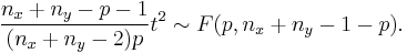 \frac{n_x%2Bn_y-p-1}{(n_x%2Bn_y-2)p}t^2 \sim F(p,n_x%2Bn_y-1-p).