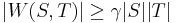 |W(S,T)|\geq\gamma |S||T|