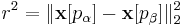 r^2 = \| \mathbf x[p_\alpha] - \mathbf x[p_\beta] \|_2^2