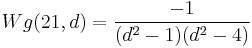 \displaystyle Wg(21,d) = \frac{-1}{(d^2-1)(d^2-4)}