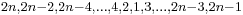 \scriptstyle 2n, 2n-2, 2n-4, \dots, 4, 2, 1, 3, \dots, 2n-3, 2n-1