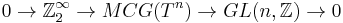 0\to \mathbb Z_2^\infty\to MCG(T^n) \to GL(n,\mathbb Z)\to 0