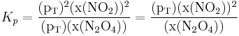 K_p =\mathrm{ \frac{(p_T)^2(x(NO_2))^2}{(p_T)(x(N_2O_4))} = \frac{(p_T)(x(NO_2))^2}{(x(N_2O_4))}}