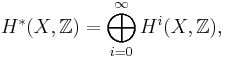 H^*(X,\mathbb{Z}) = \bigoplus_{i=0}^{\infty} H^i(X,\mathbb{Z}),