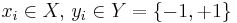 x_{i} \in X,\, y_{i} \in Y = \{-1, %2B1\}