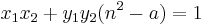 x_1x_2 %2B y_1y_2(n^2-a) = 1