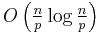 \textstyle O\left(\frac{n}{p} \log\frac{n}{p}\right)