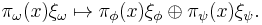 \pi_{\omega}(x) \xi_{\omega} \mapsto \pi_{\phi}(x) \xi_{\phi} \oplus \pi_{\psi}(x) \xi_{\psi}.