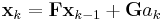 \textbf{x}_{k} = \textbf{F} \textbf{x}_{k-1} %2B \textbf{G}a_{k}