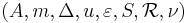 (A,m,\Delta,u,\varepsilon,S,\mathcal{R},\nu)