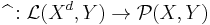 \widehat{\;}: \mathcal{L}(X^d,Y) \to \mathcal{P}(X,Y)