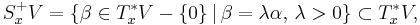 S^%2B_xV = \{\beta \in T^*_xV - \{0\} \,|\, \beta = \lambda\alpha,\,\lambda > 0\} \subset T^*_xV,