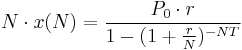 N\cdot x(N) = \frac{P_0\cdot r}{1 - (1 %2B \frac{r}{N})^{-NT}}