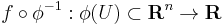 f\circ \phi^{-1}�: \phi(U)\subset {\mathbf R}^n \to {\mathbf R}