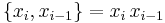 \{x_i, x_{i-1}\} = x_i\, x_{i-1}