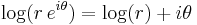 \log(r\,e^{i\theta})=\log(r)%2Bi\theta