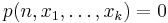 p(n,x_1,\ldots,x_k)=0\,