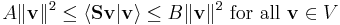 A \| \mathbf{v} \|^{2} \leq
\langle \mathbf{S} \mathbf{v} | \mathbf{v} \rangle \leq B \| \mathbf{v} \|^{2}
\text{ for all }\mathbf{v} \in V