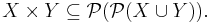  X \times Y \subseteq \mathcal{P}(\mathcal{P}(X \cup Y)). 