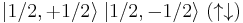  |1/2,%2B1/2\rangle\;|1/2,-1/2\rangle\ (\uparrow\downarrow)