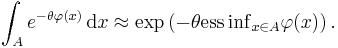 \int_{A} e^{- \theta \varphi(x)} \, \mathrm{d} x \approx \exp \left( - \theta \mathop{\mathrm{ess \, inf}}_{x \in A} \varphi(x) \right).