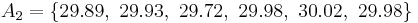 A_2=\{29.89,\ 29.93,\ 29.72,\ 29.98,\ 30.02,\ 29.98\}