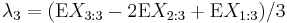 
\lambda_3 = (\mathrm{E}X_{3:3} - 2\mathrm{E}X_{2:3} %2B \mathrm{E}X_{1:3})/3
