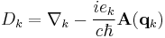 D_k=\nabla_k-\frac{ie_k}{c\hbar}\mathbf{A}(\mathbf{q}_k)