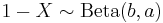  1-X \sim {\rm Beta}(b, a) \,